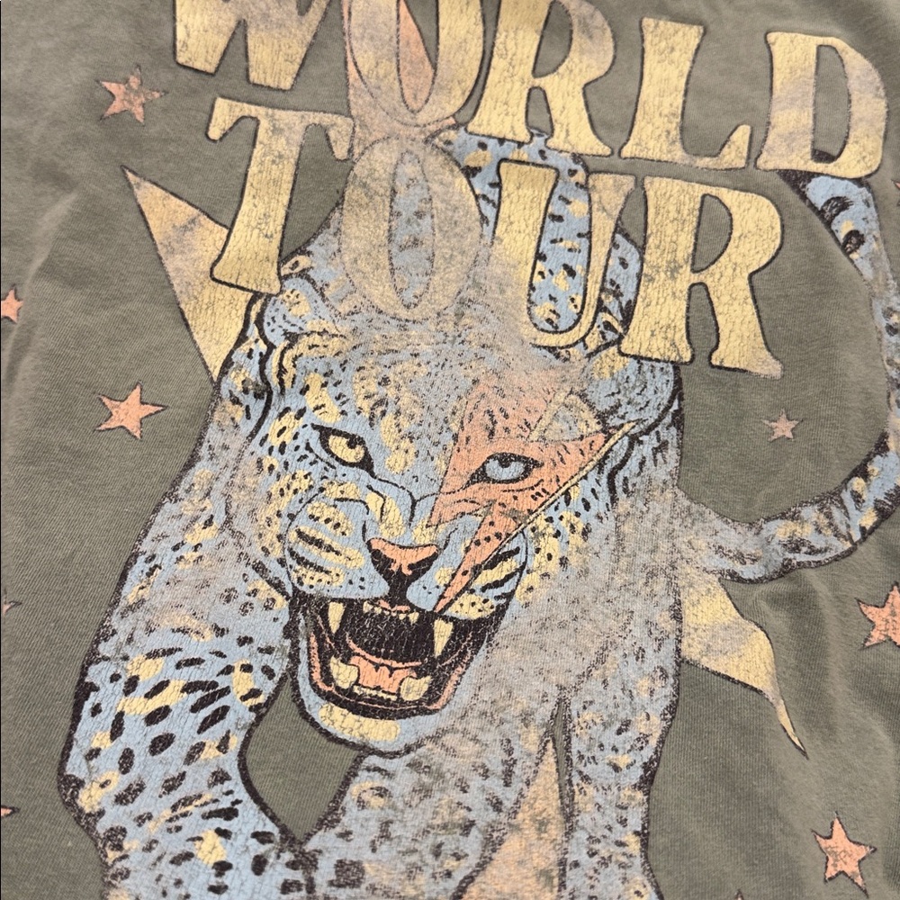 Vintage Worn Look World Tour Graphic Tee - Muted Light Green Tshirt - Picture 14 of 16